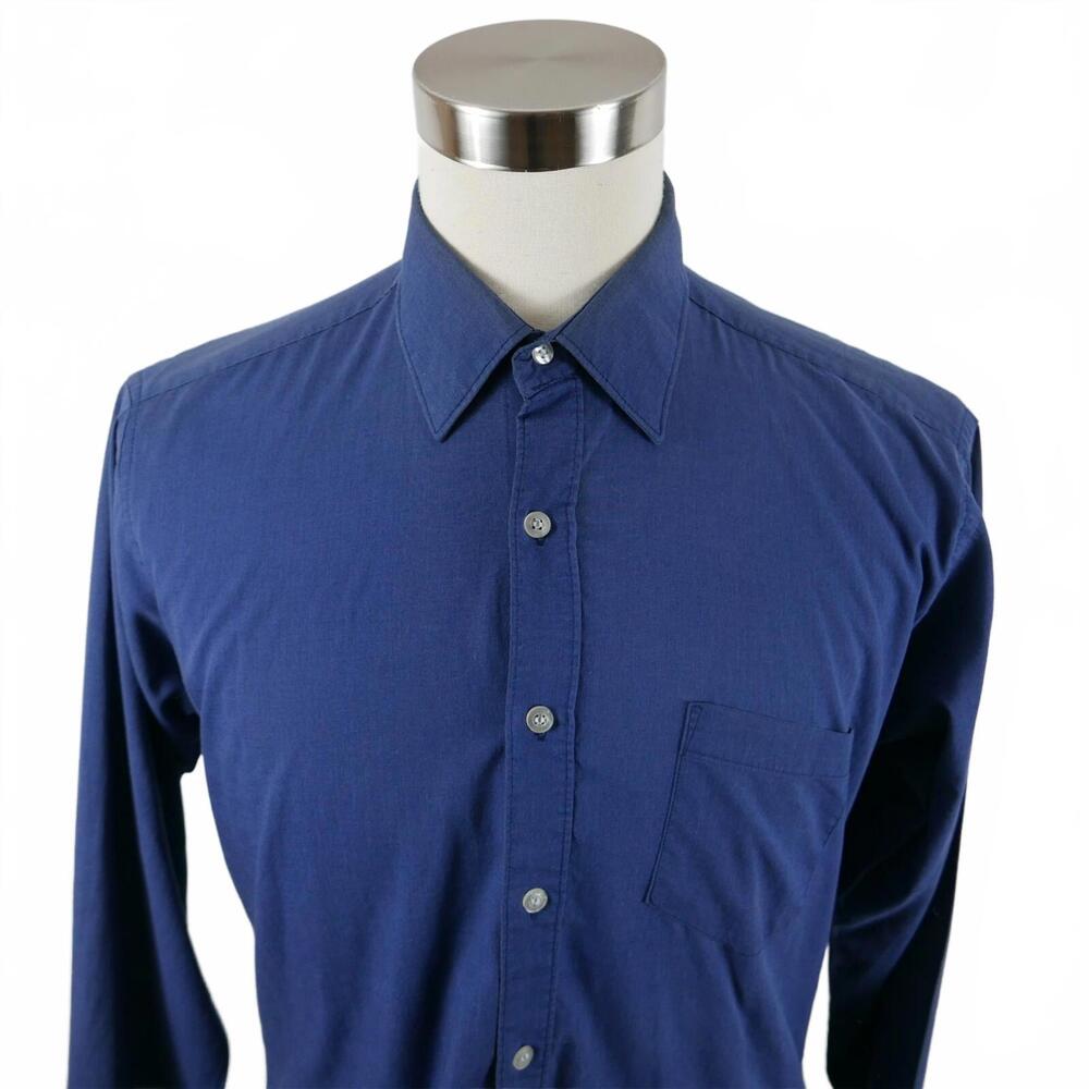 Botany 500 Mens Single Needle Tailoring Button Up Navy Shirt 16.5 34/35 Vintage